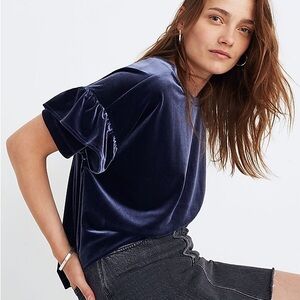 Madewell Velvet Ruffle Sleeve Tee in Nightfall